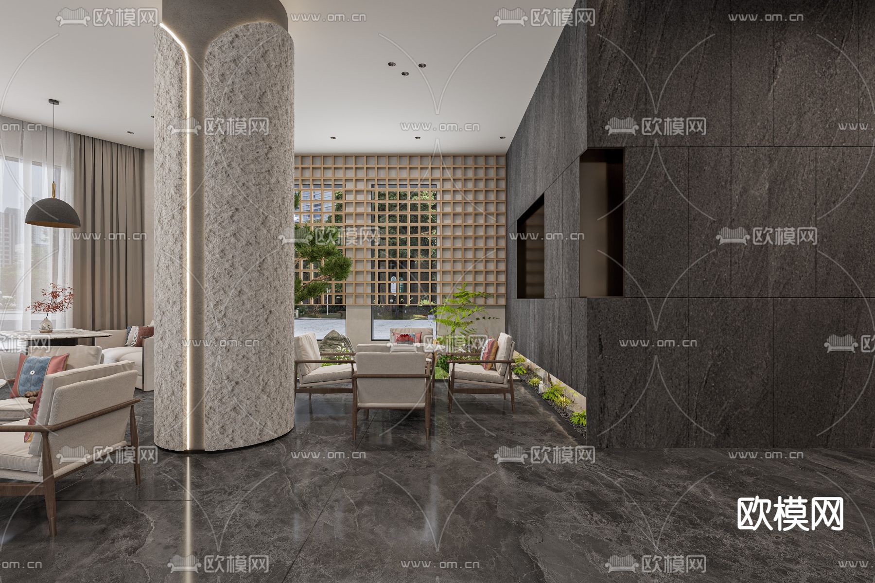 轻奢茶楼3d模型下载（渲染图2）