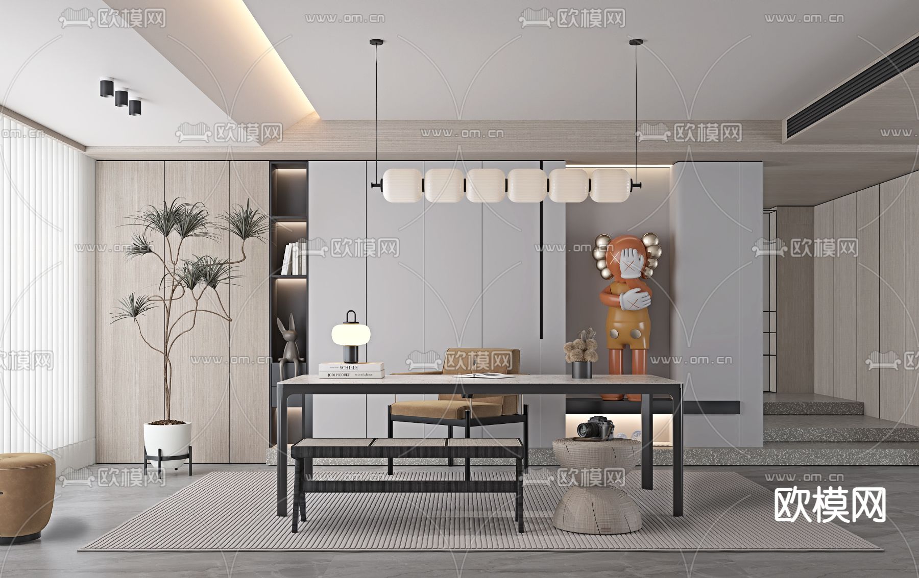 轻奢书房3d模型下载_ID12228567_3dmax免费模型-欧模网