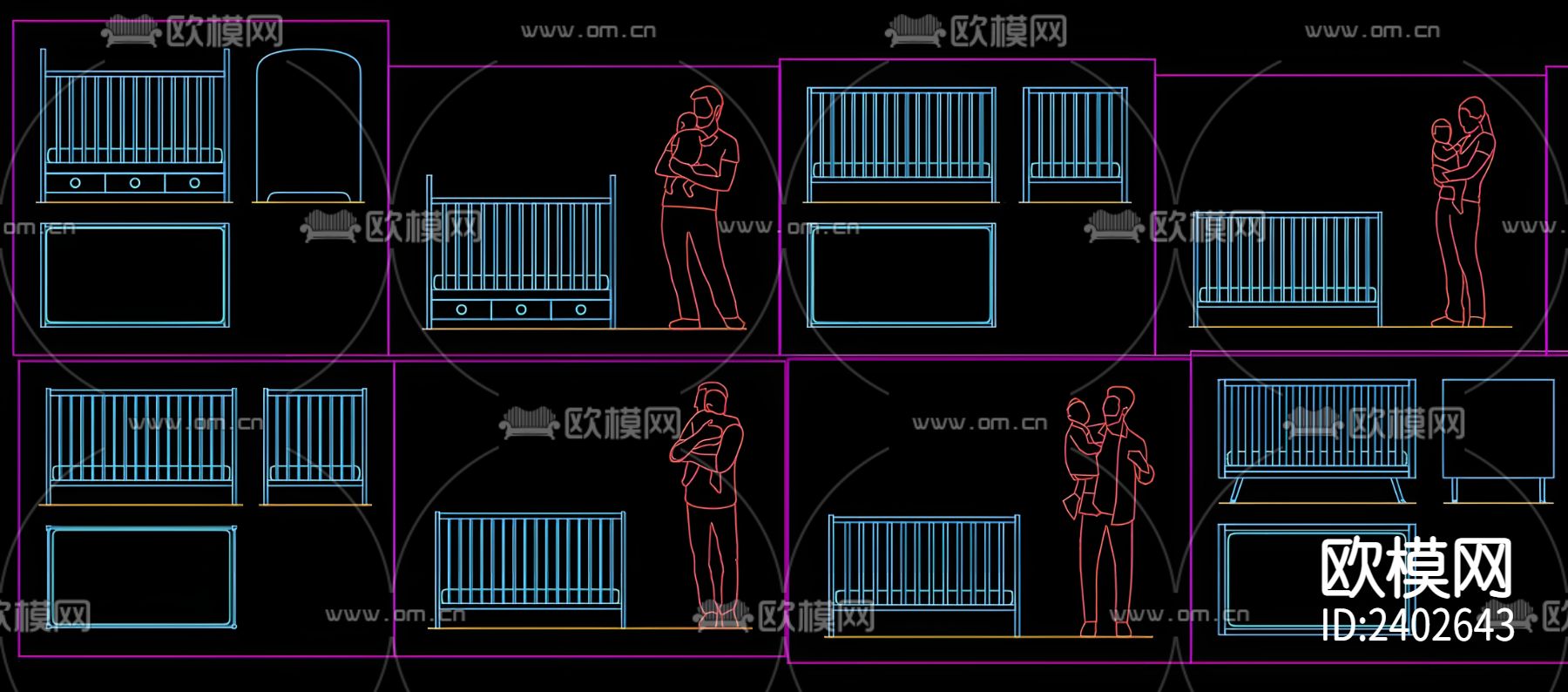 婴儿床设计cad施工图下载（渲染图6）