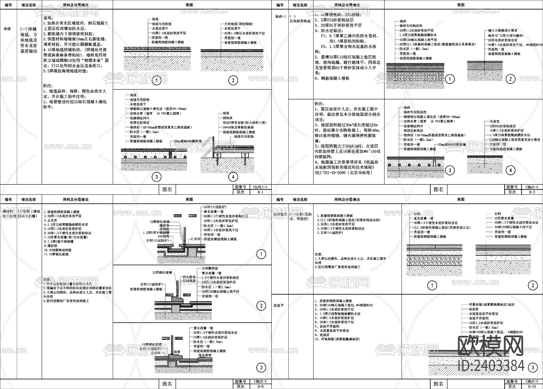 各种室内地面节点大样CAD图库下载（渲染图1）