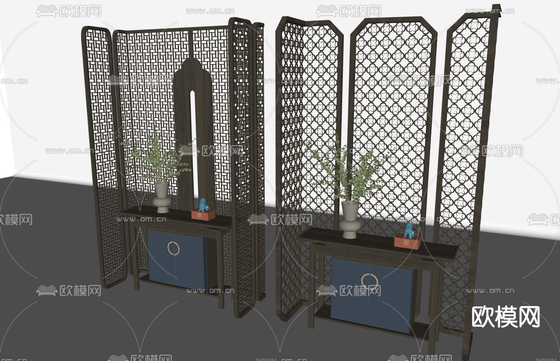 新中式屏风 隔断su模型下载（渲染图3）