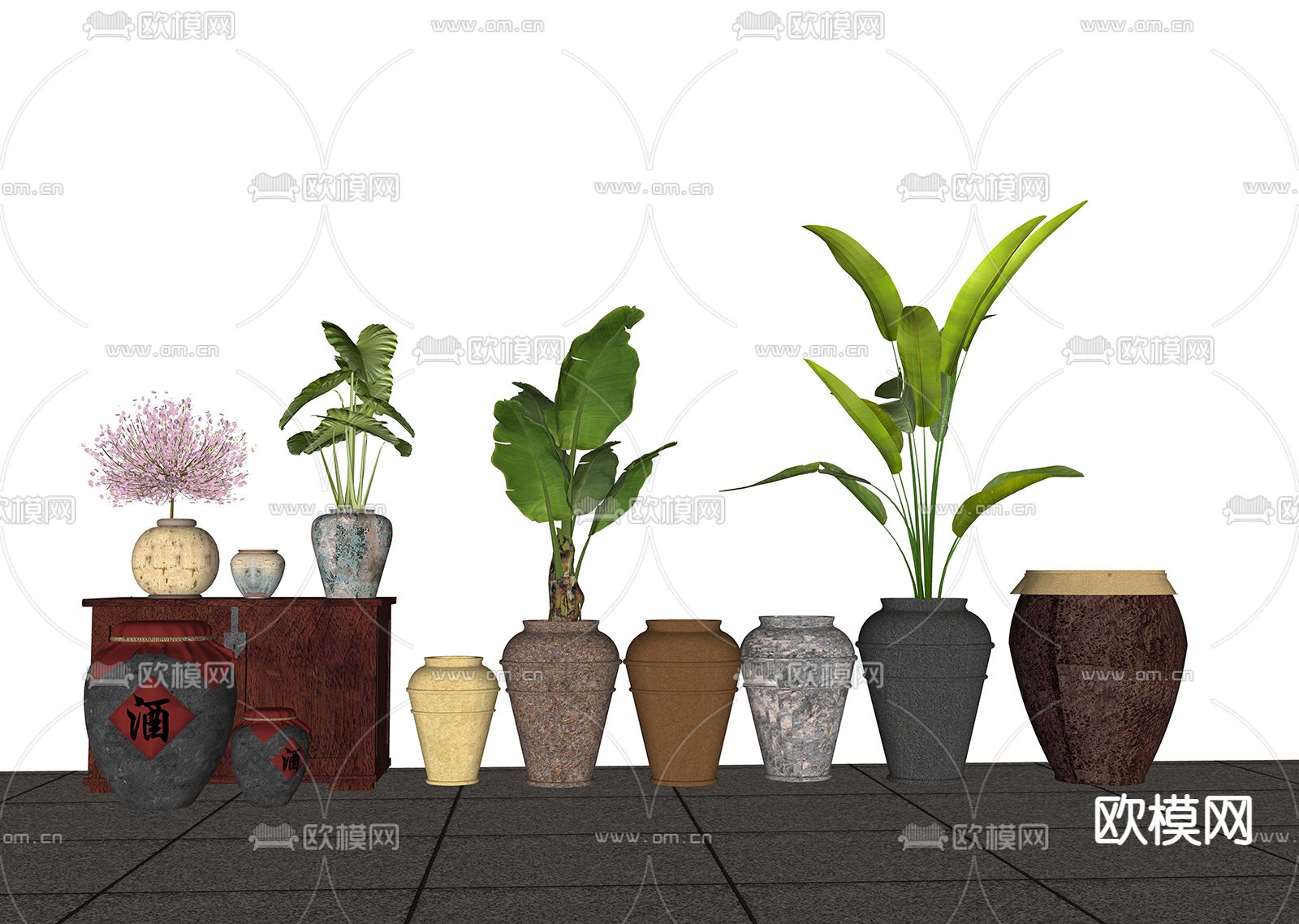 陶罐盆栽 盆景su模型下载（渲染图2）