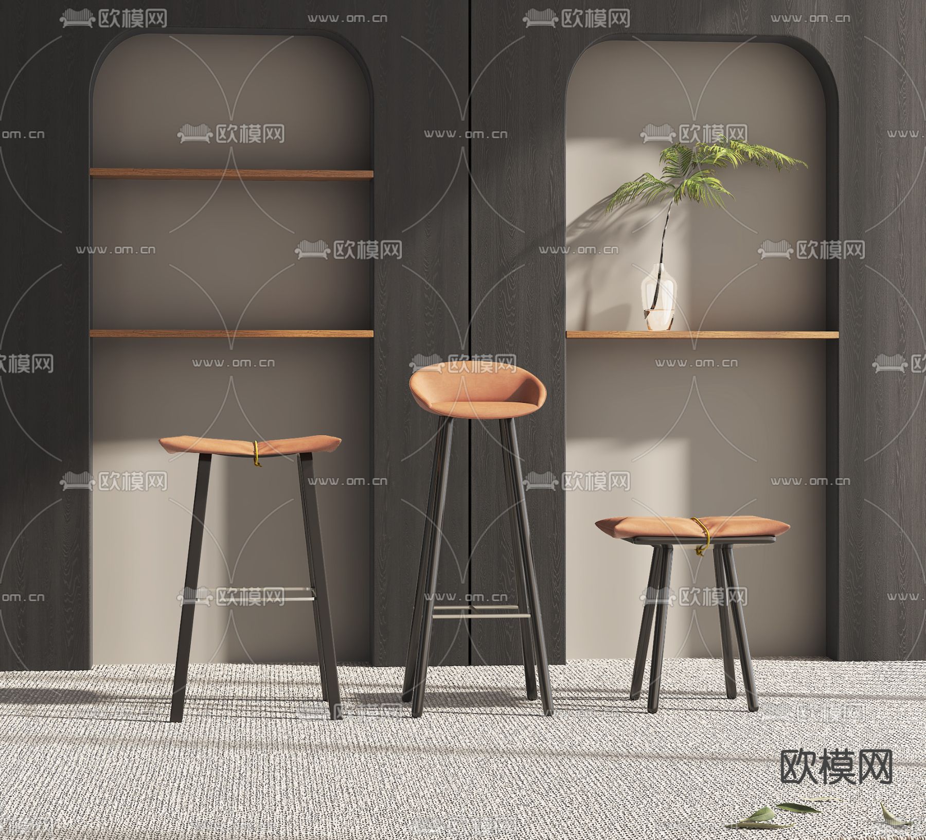 现代吧椅子3d模型下载_ID12230542_3dmax免费模型-欧模网