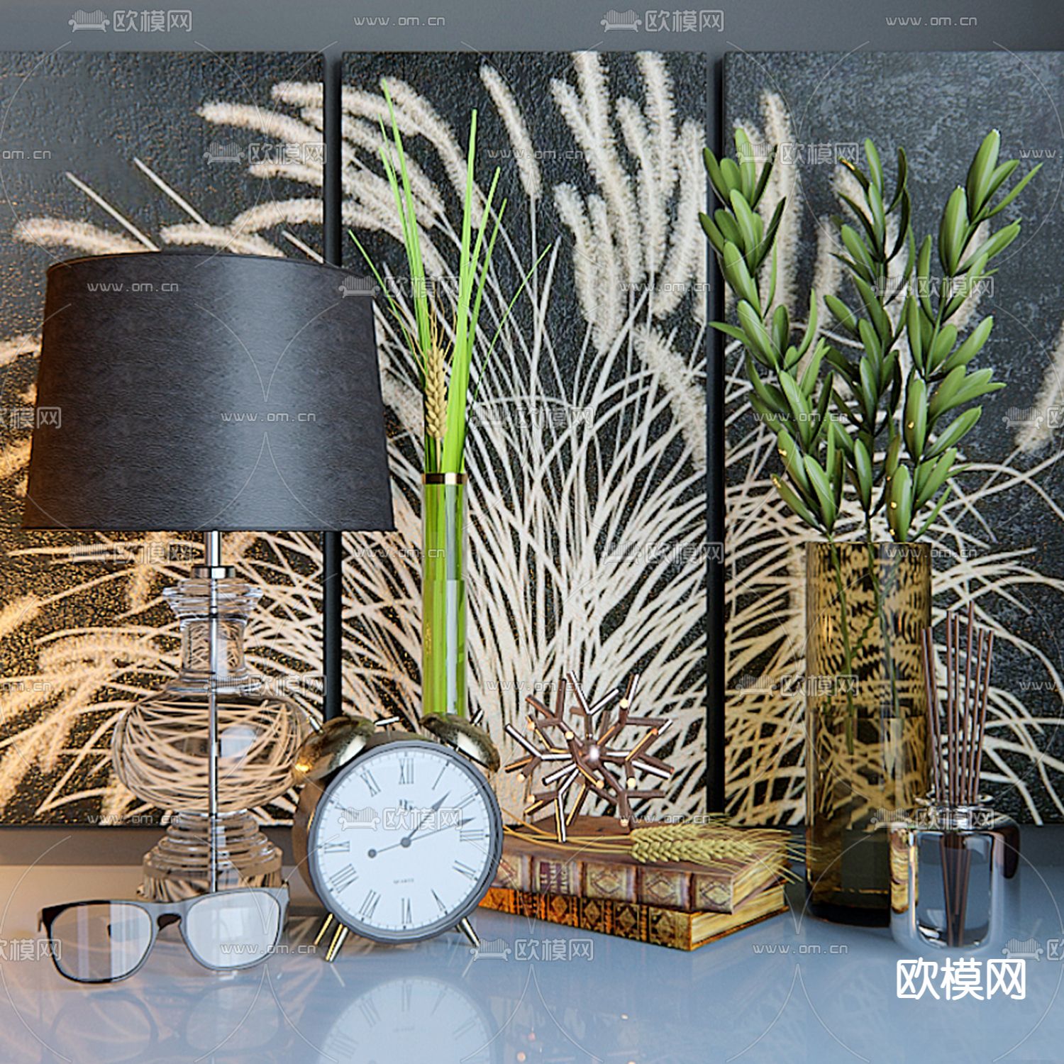 绿植闹钟 书籍香薰 摆件3d模型下载