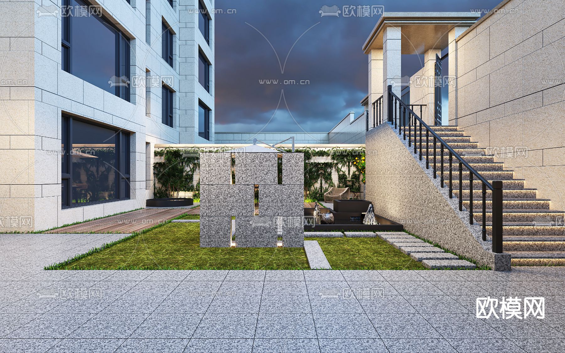 现代庭院花园 阳台3d模型下载（渲染图3）