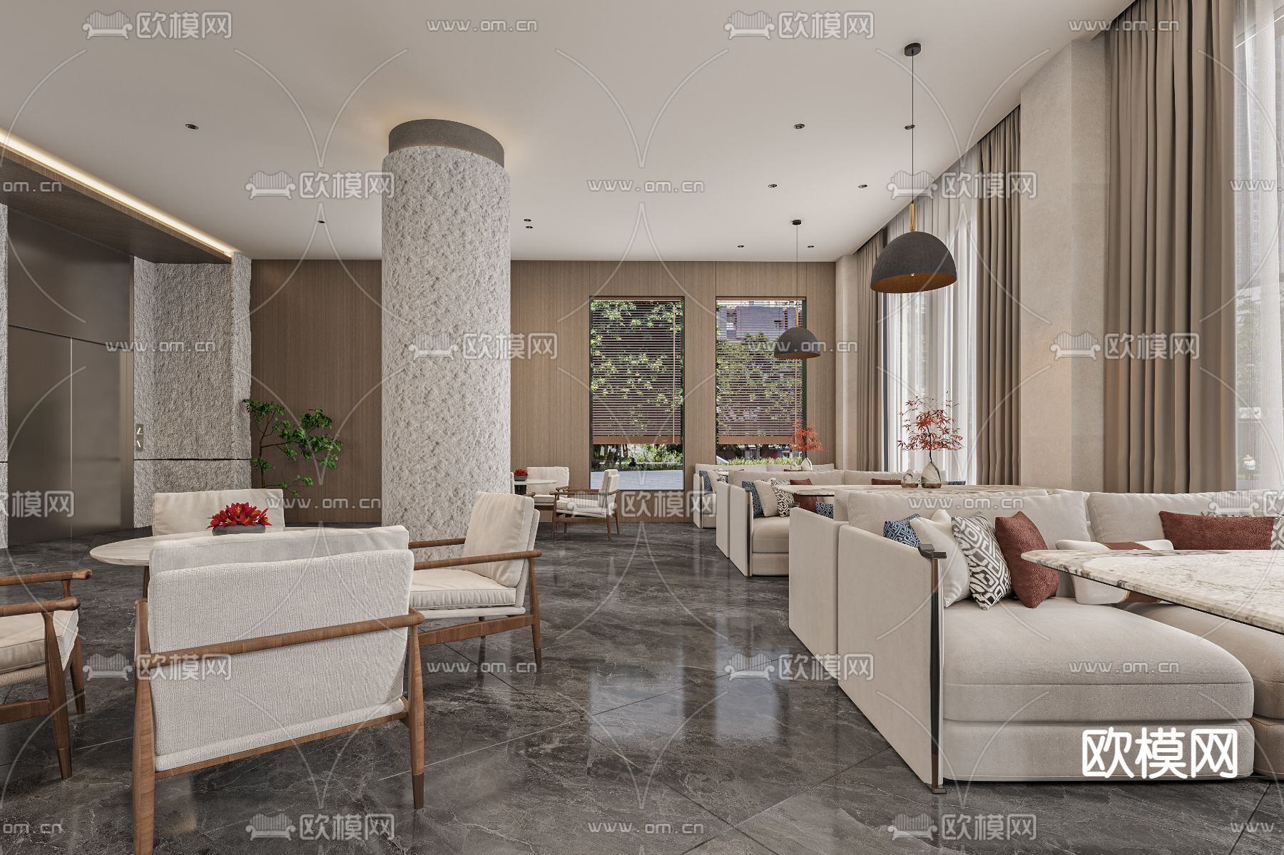 轻奢茶楼3d模型下载（渲染图1）