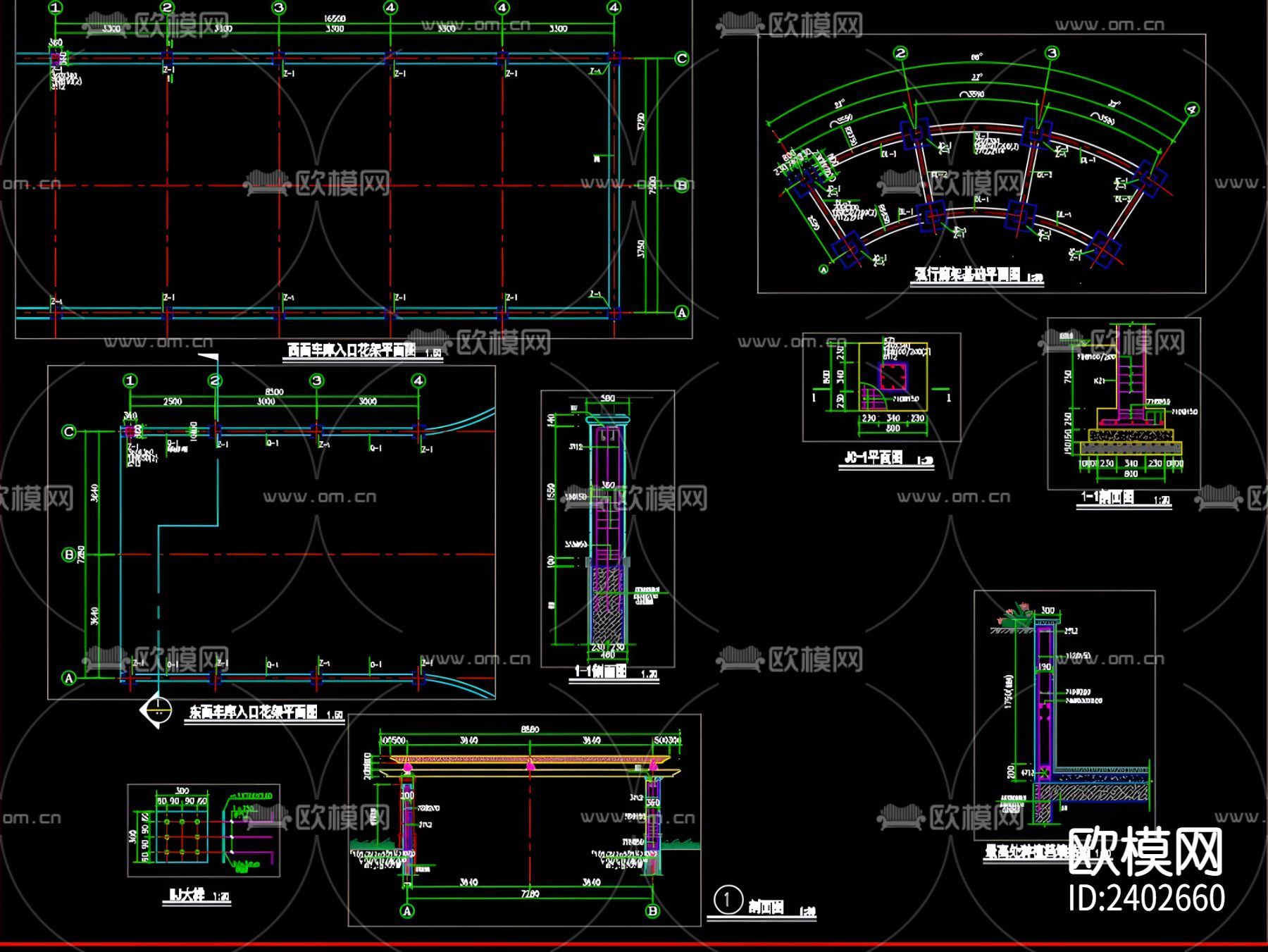 欧式廊架设计cad施工图下载（渲染图3）