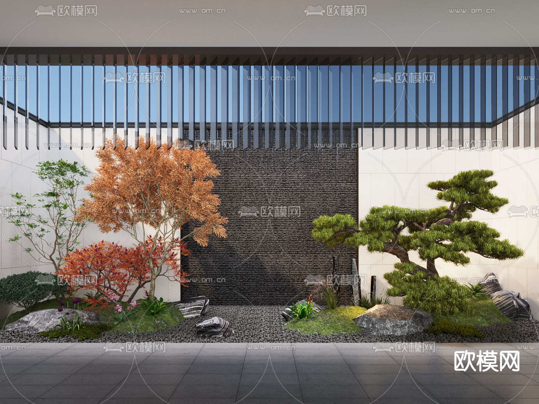 新中式庭院 绿植造景3d模型下载_ID12228687_3dmax免费模型-欧模网