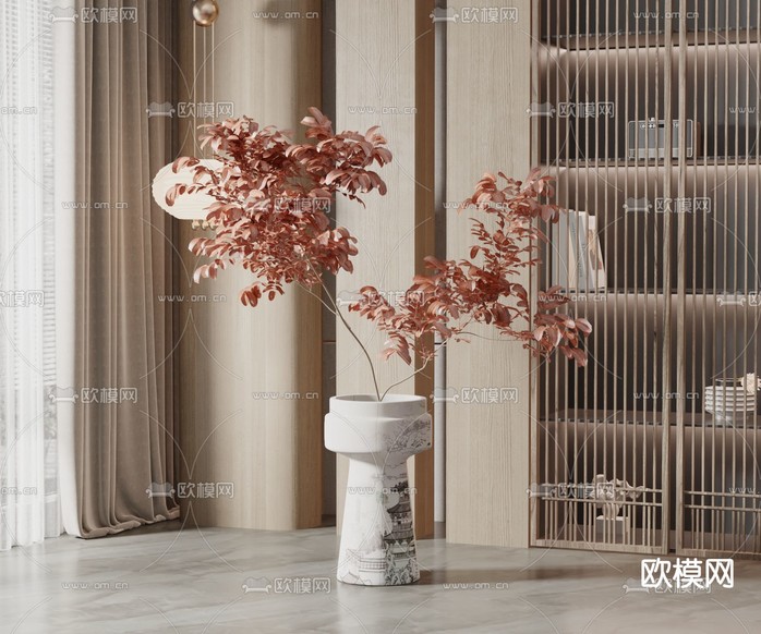 新中式绿植花瓶3d模型下载