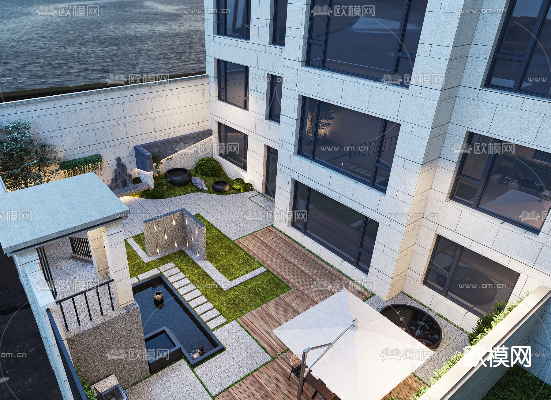 现代庭院花园 阳台3d模型下载（渲染图2）