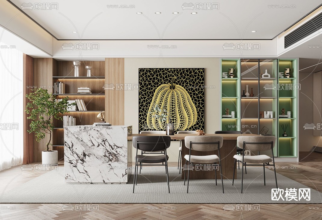 现代中岛餐厅3d模型下载_ID12228329_3dmax免费模型-欧模网