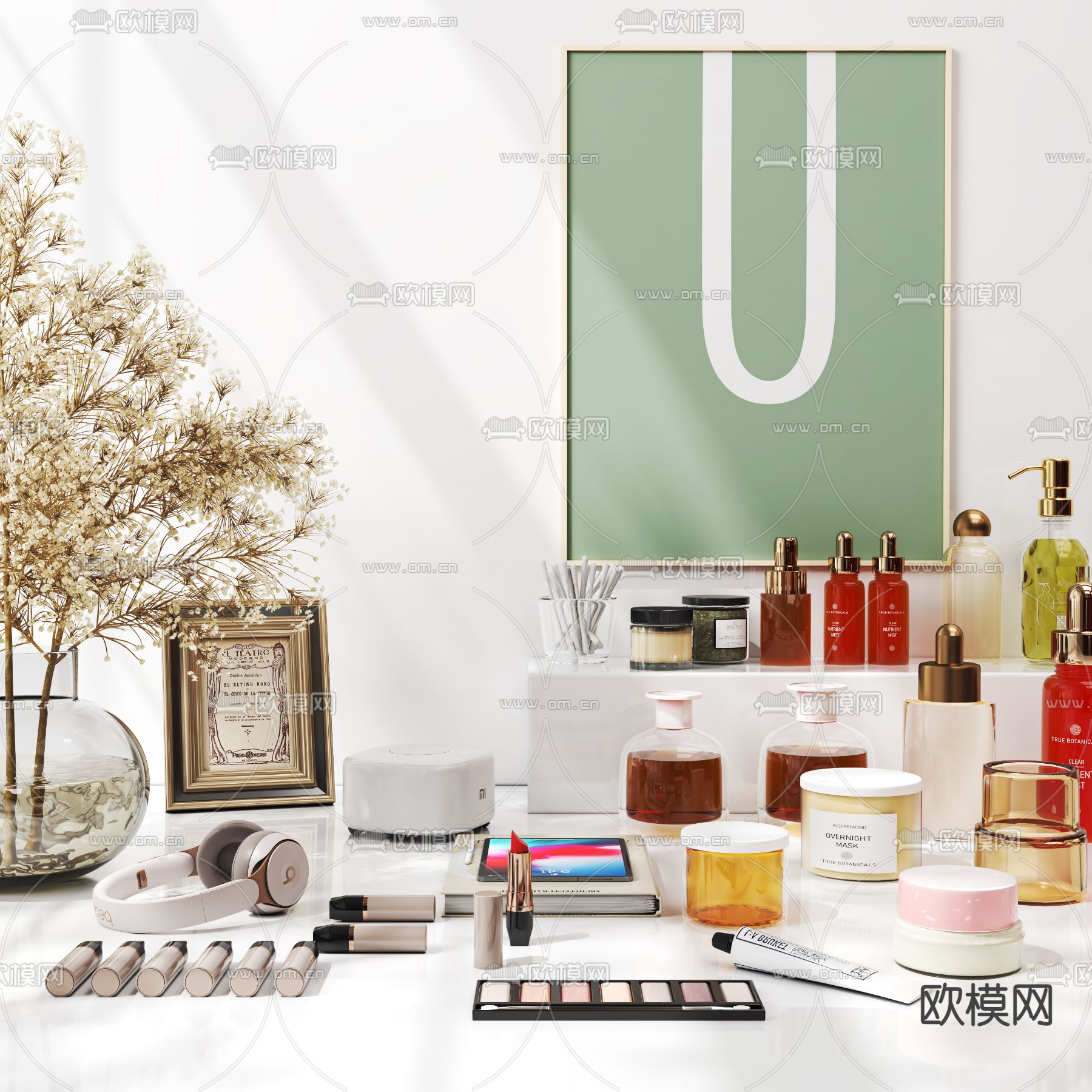 化妆品 花瓶 装饰画 摆件3d模型下载（渲染图1）