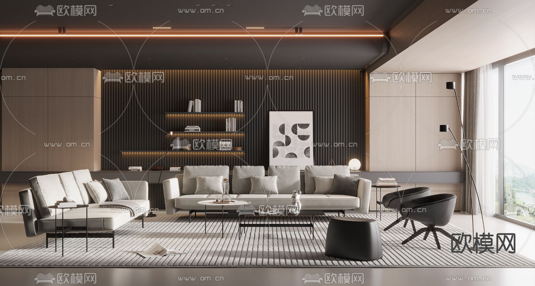 高级灰客厅3d模型下载