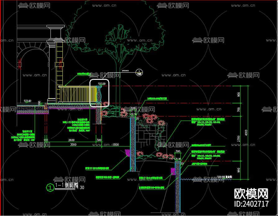 欧式亭廊设计cad施工图下载（渲染图2）