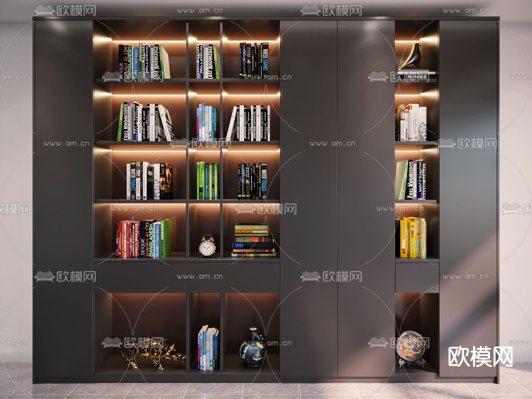 书柜 装饰柜3d模型下载_ID12228923_3dmax免费模型-欧模网
