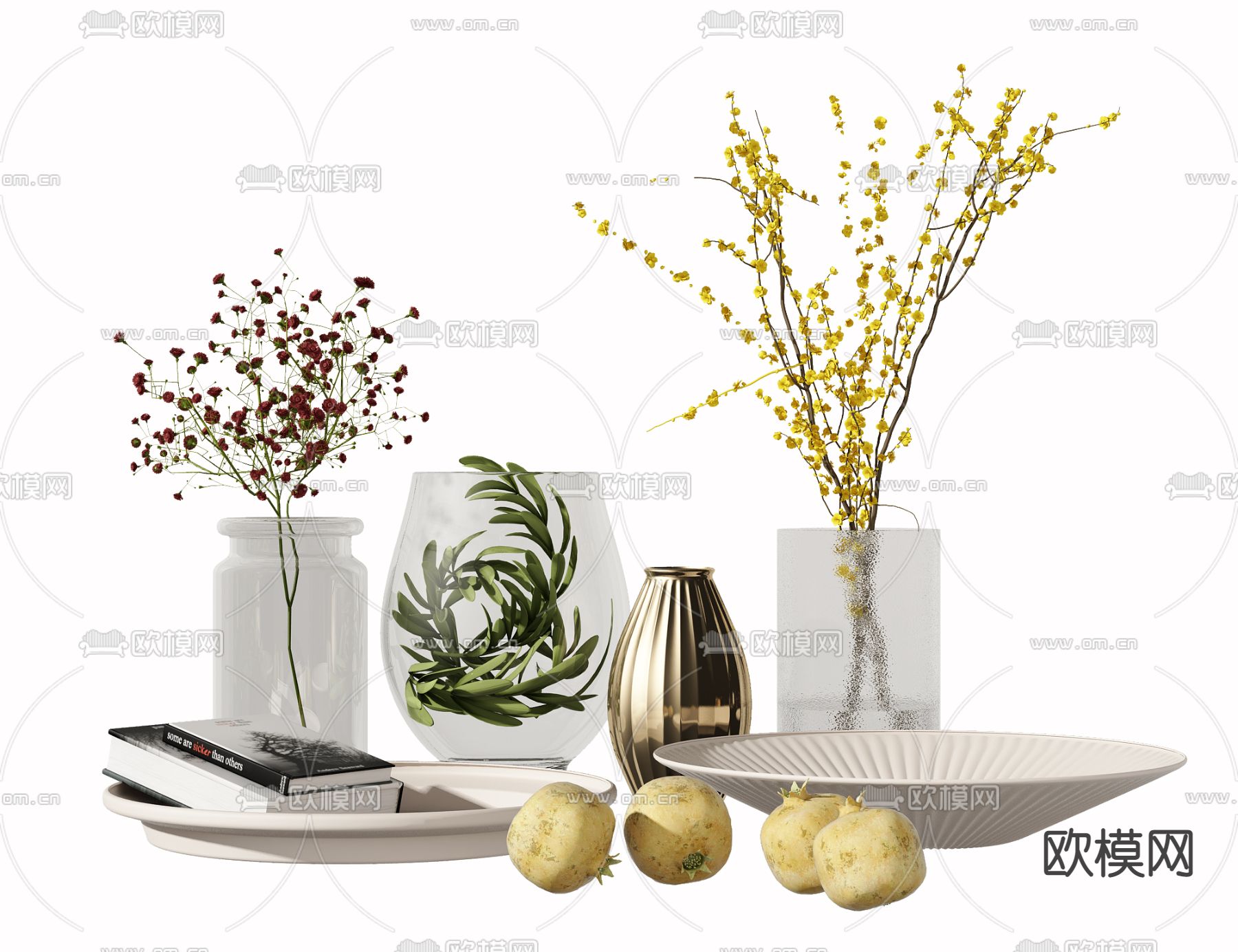 现代花瓶书籍摆件3d模型下载