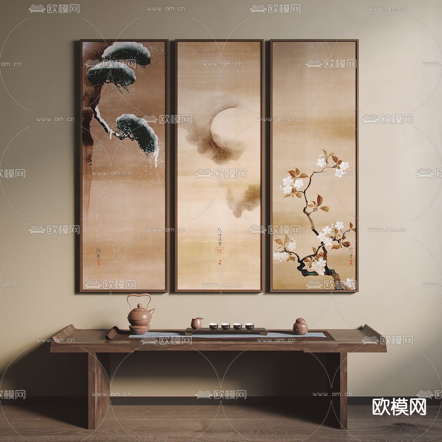 新中式装饰画 挂画su模型