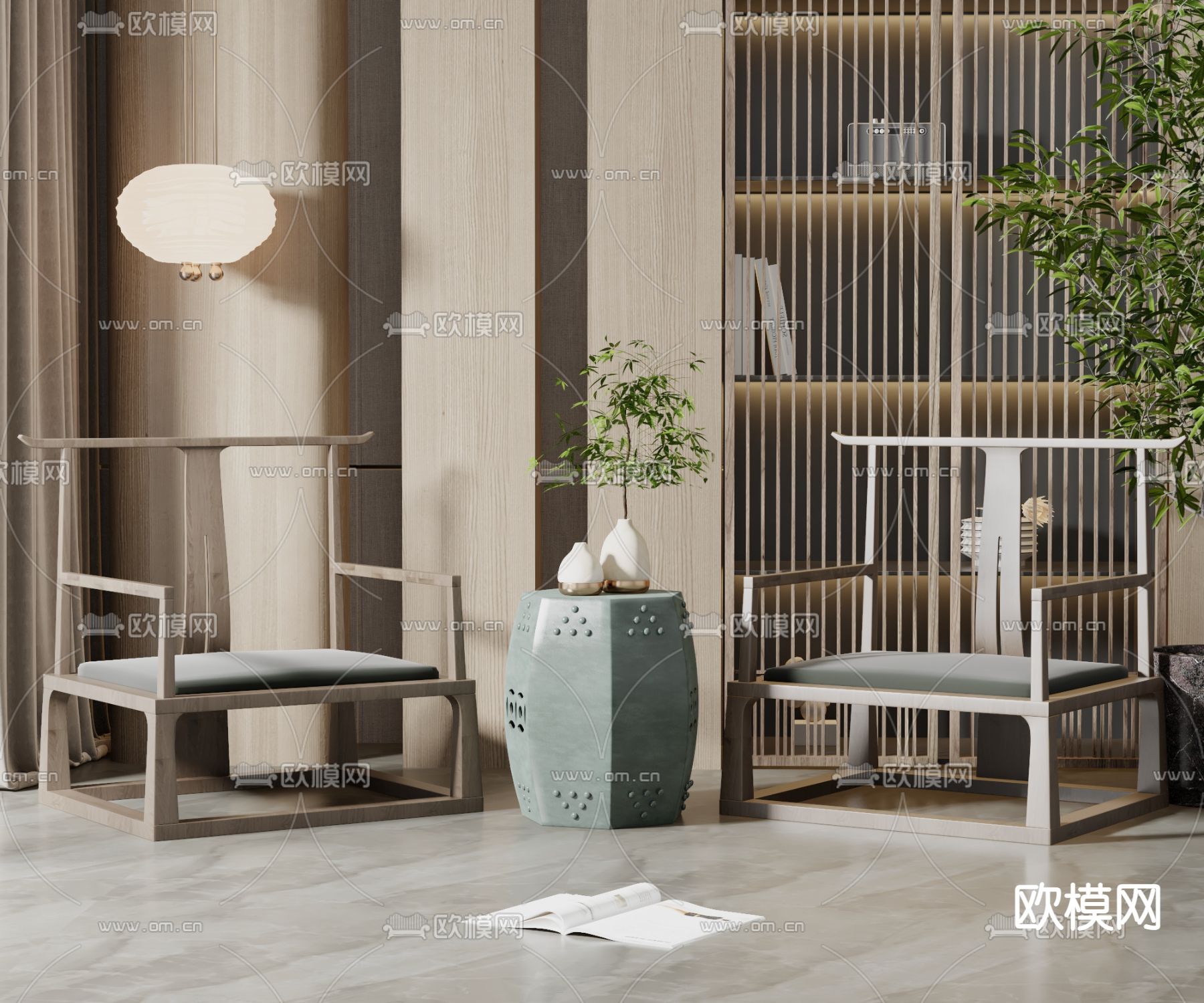 新中式休闲椅子3d模型下载