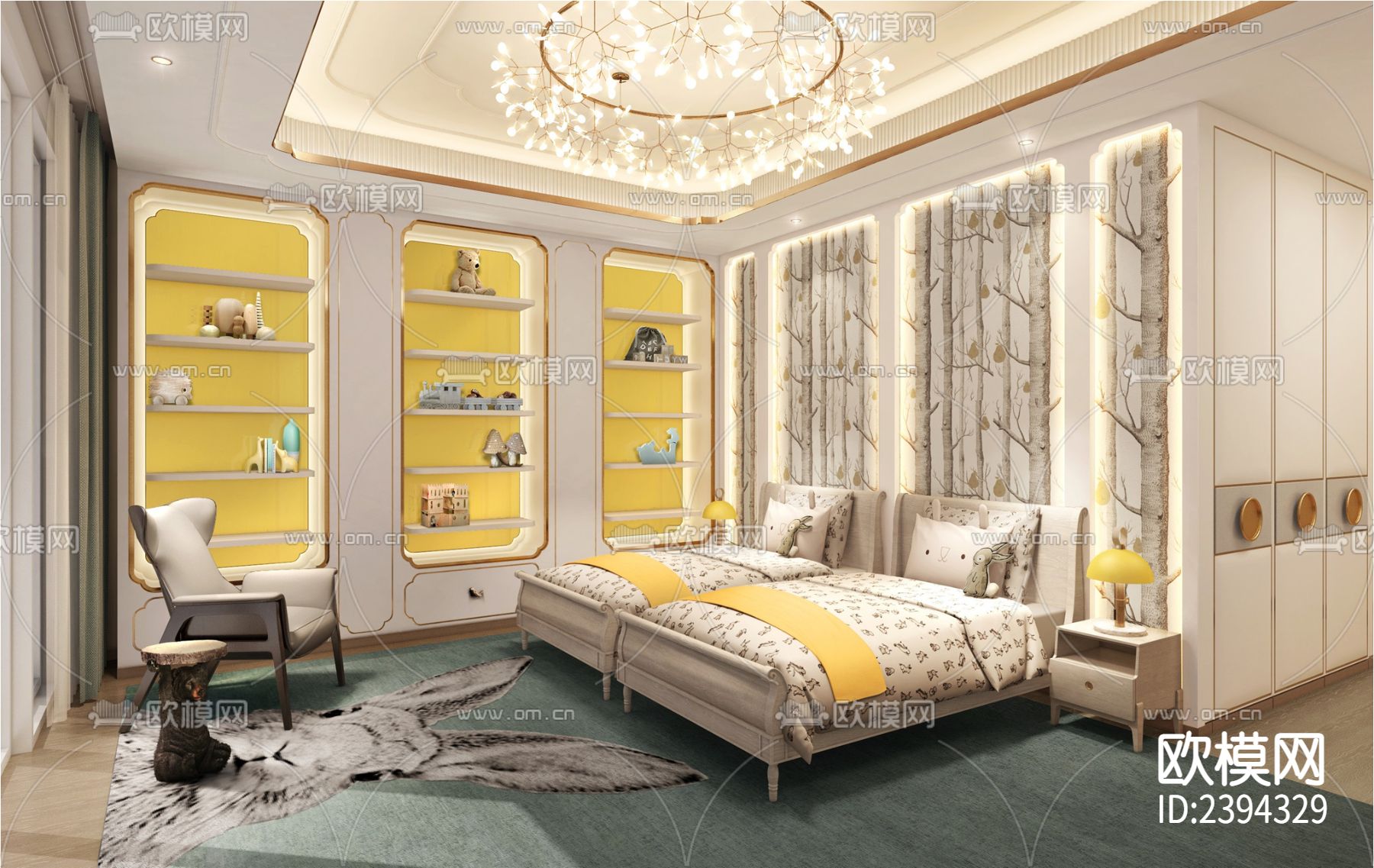 别墅样板间CAD施工图下载（渲染图7）