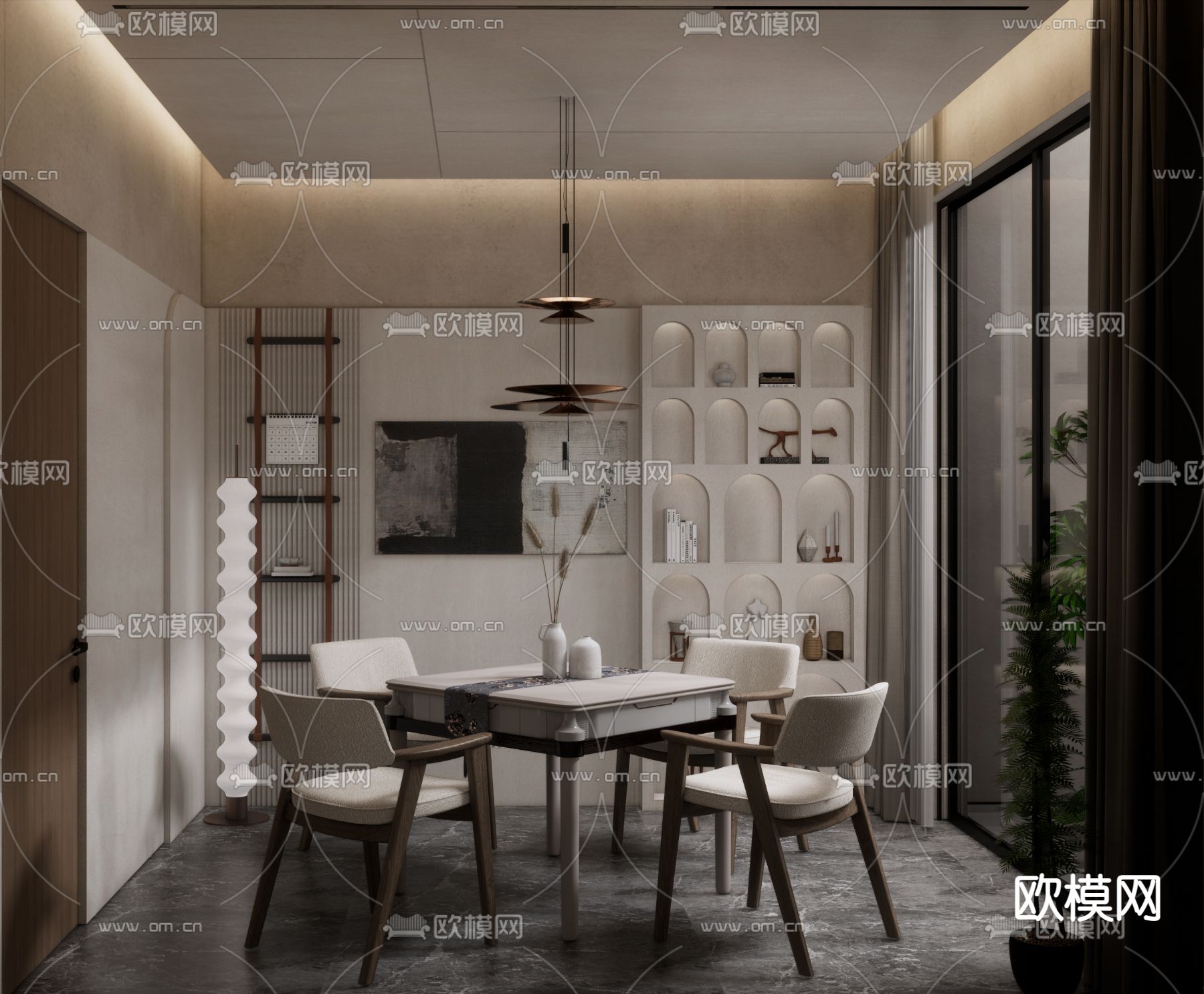 侘寂风棋牌室 游戏室su模型下载（渲染图1）