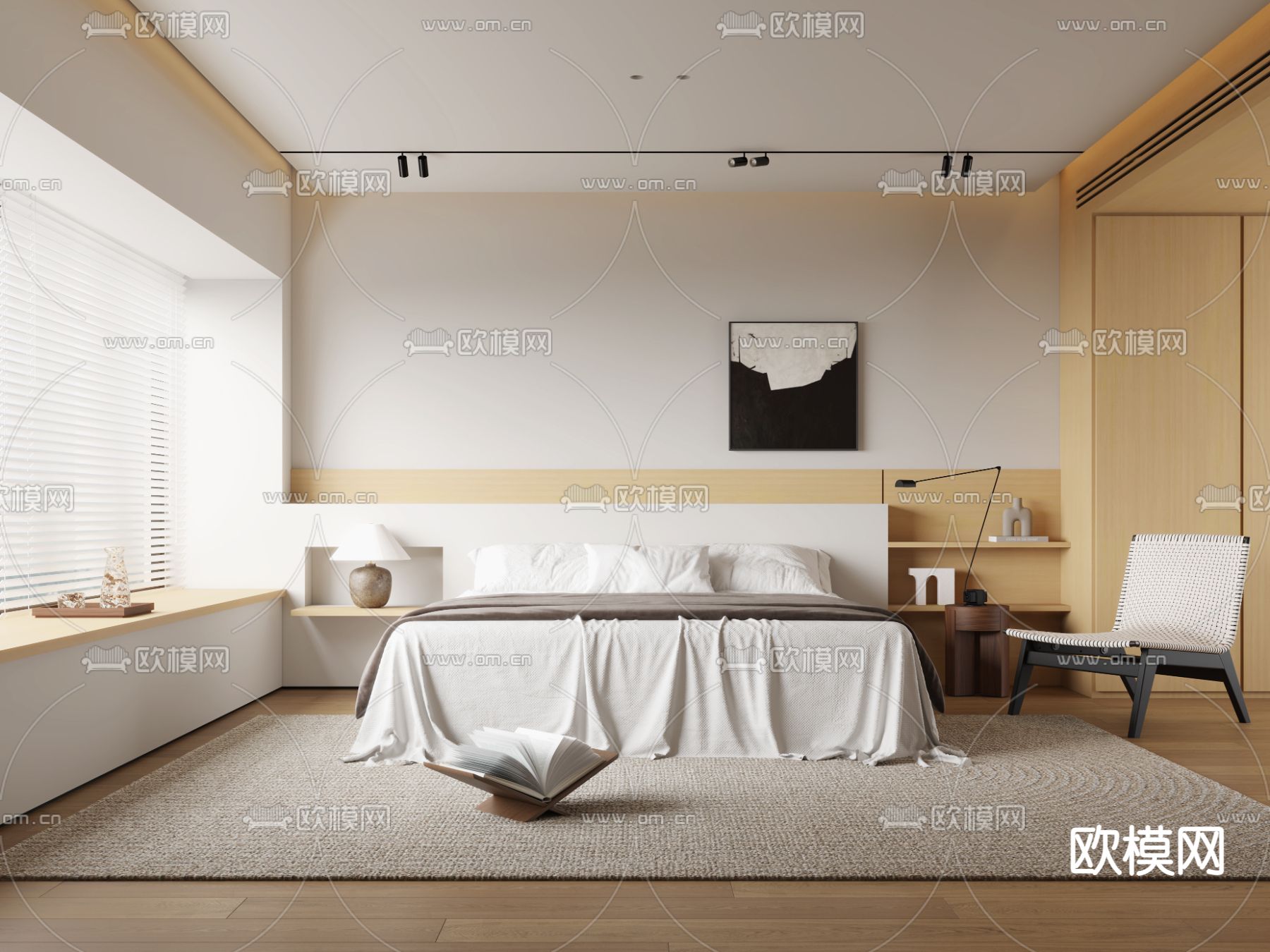 现代卧室 次卧3d模型下载_ID12228304_3dmax免费模型-欧模网