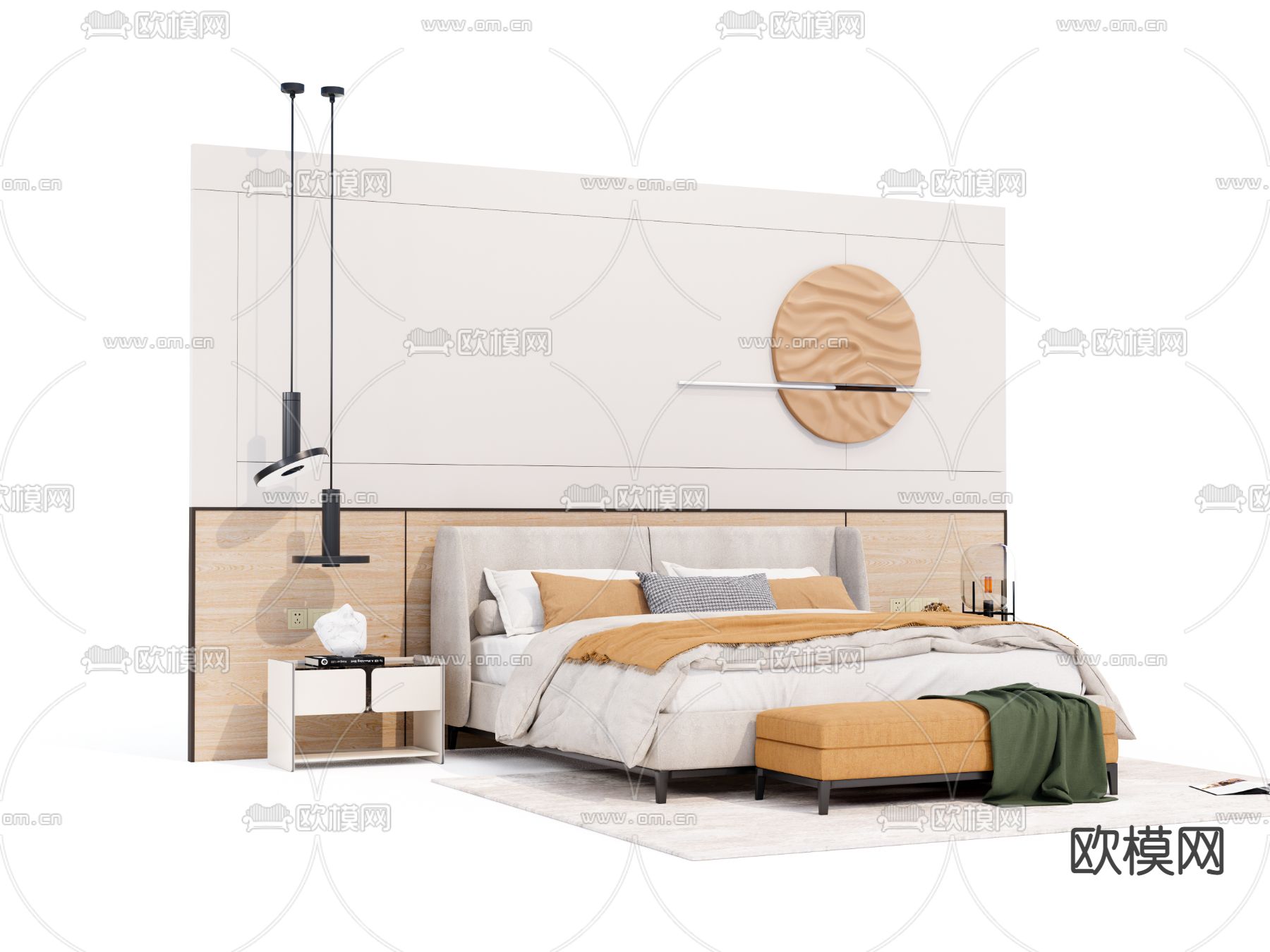 北欧双人床su模型下载（渲染图3）