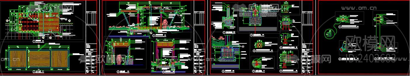 个性廊架设计cad施工图下载（渲染图2）