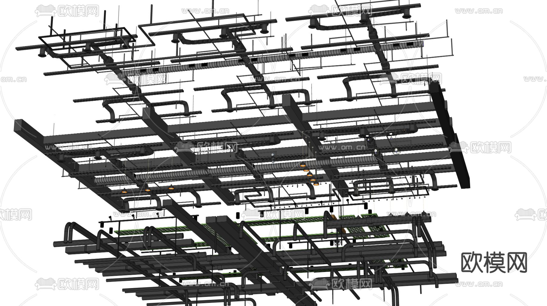 工业风管道吊顶su模型下载（渲染图3）