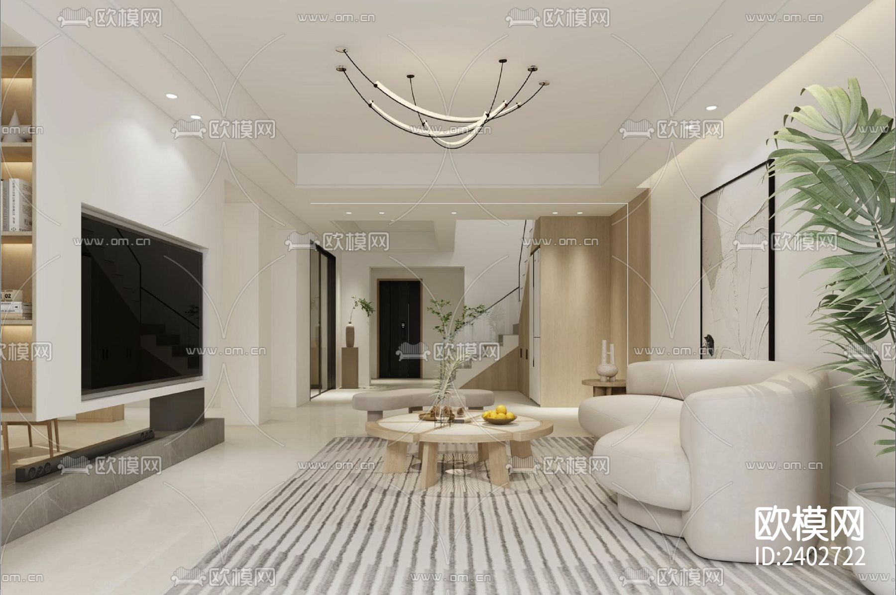 二层复式洋房设计cad施工图下载（渲染图3）