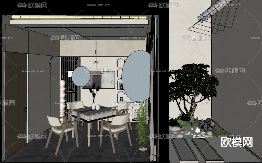 侘寂风棋牌室 游戏室su模型下载（渲染图2）