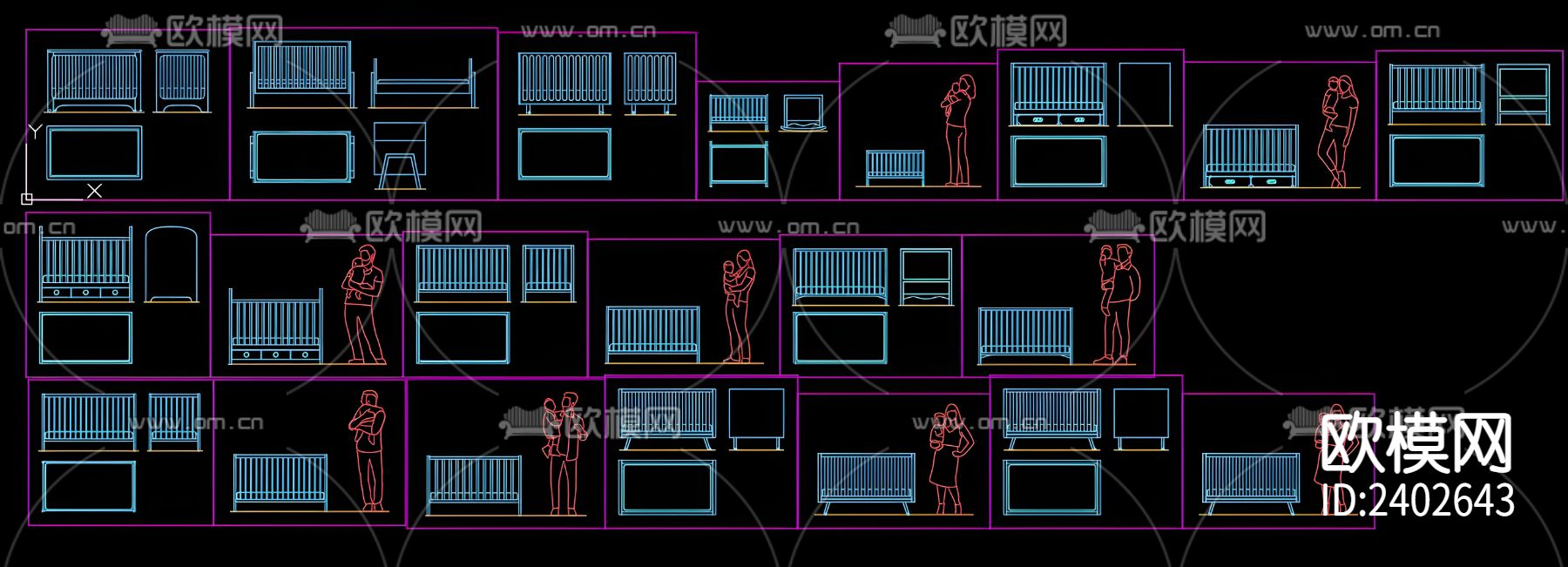 婴儿床设计cad施工图下载（渲染图2）