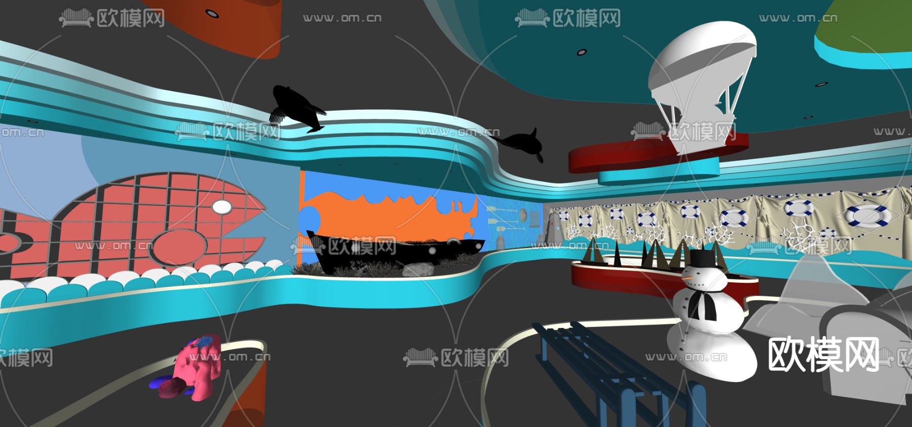 现代儿童海洋馆su模型下载（渲染图4）