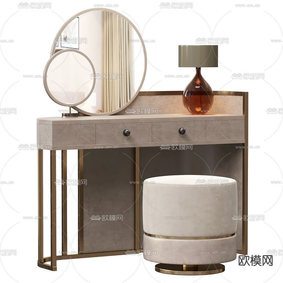 轻奢梳妆台 梳妆凳3d模型下载