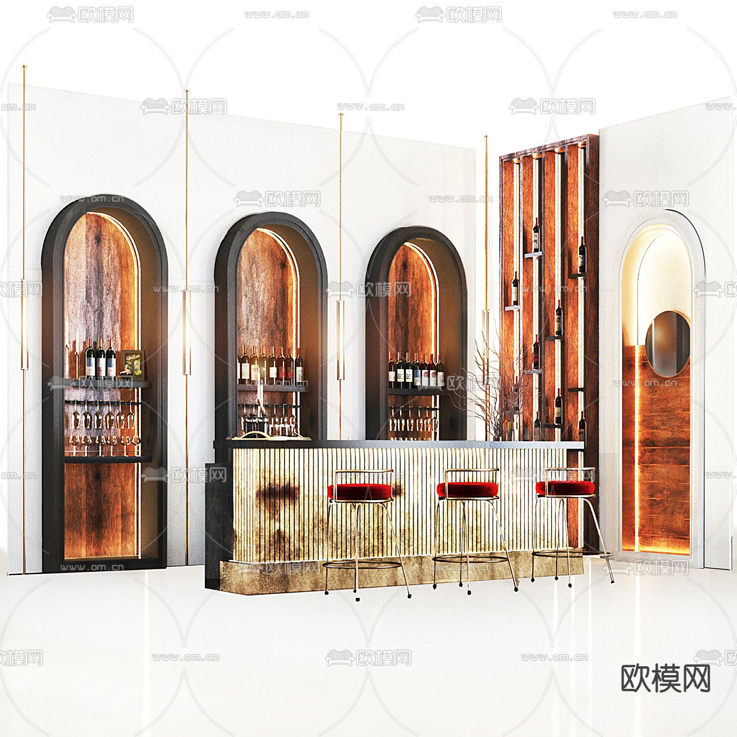 轻奢酒吧 吧台3d模型下载（渲染图2）