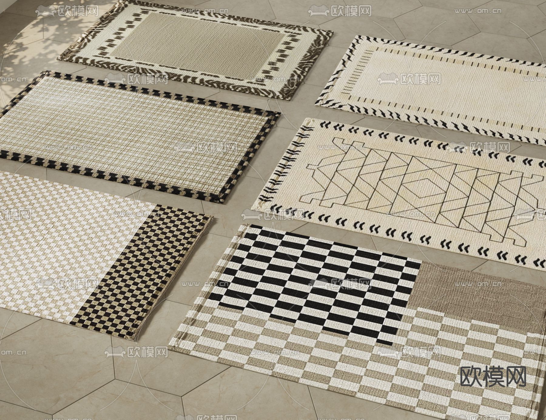 中古风方形地毯su模型下载（渲染图1）