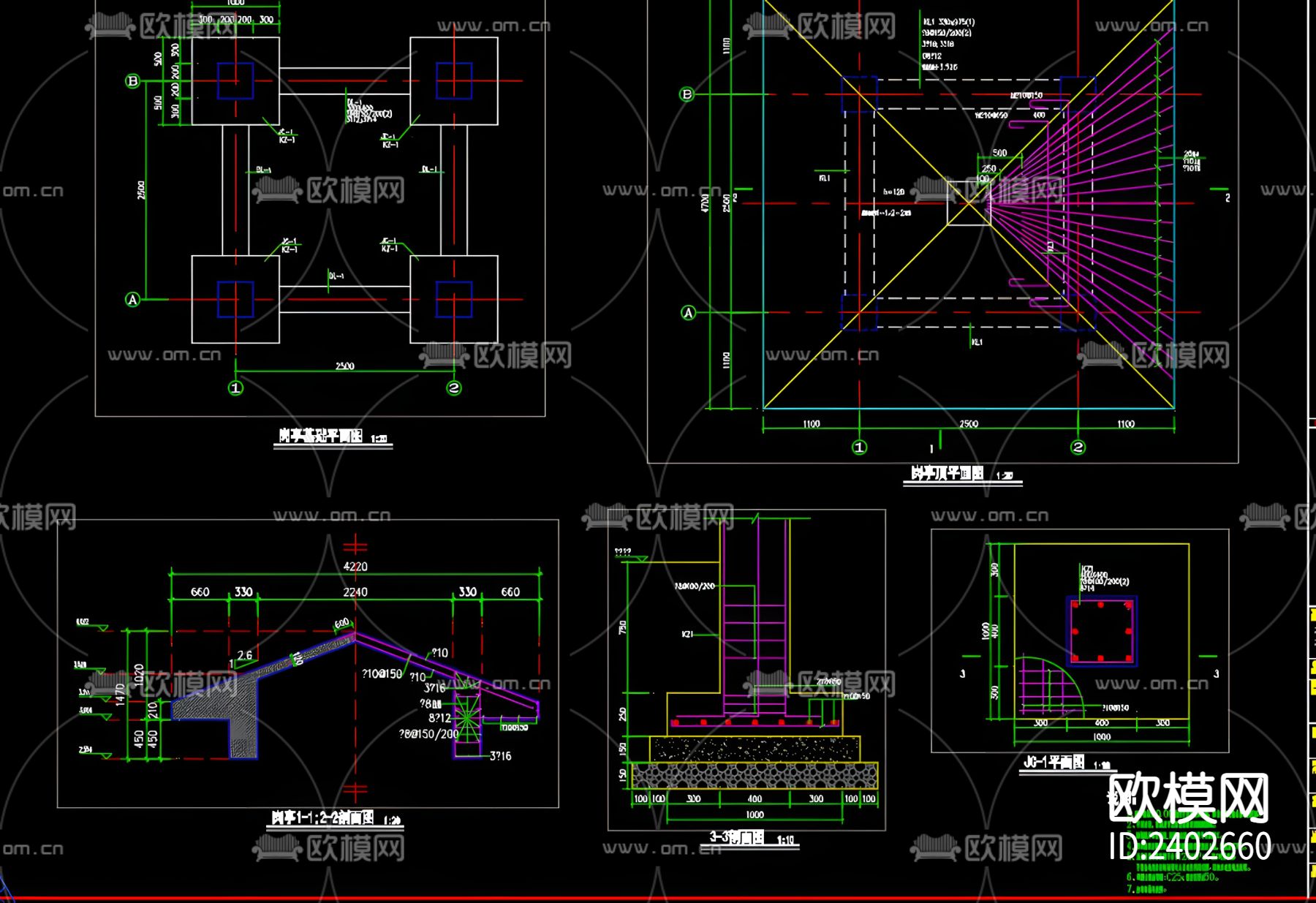 欧式廊架设计cad施工图下载（渲染图1）