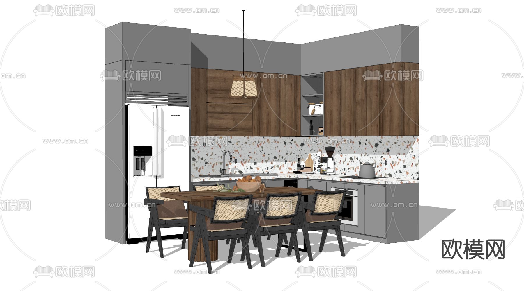 现代厨房橱柜su模型下载（渲染图3）