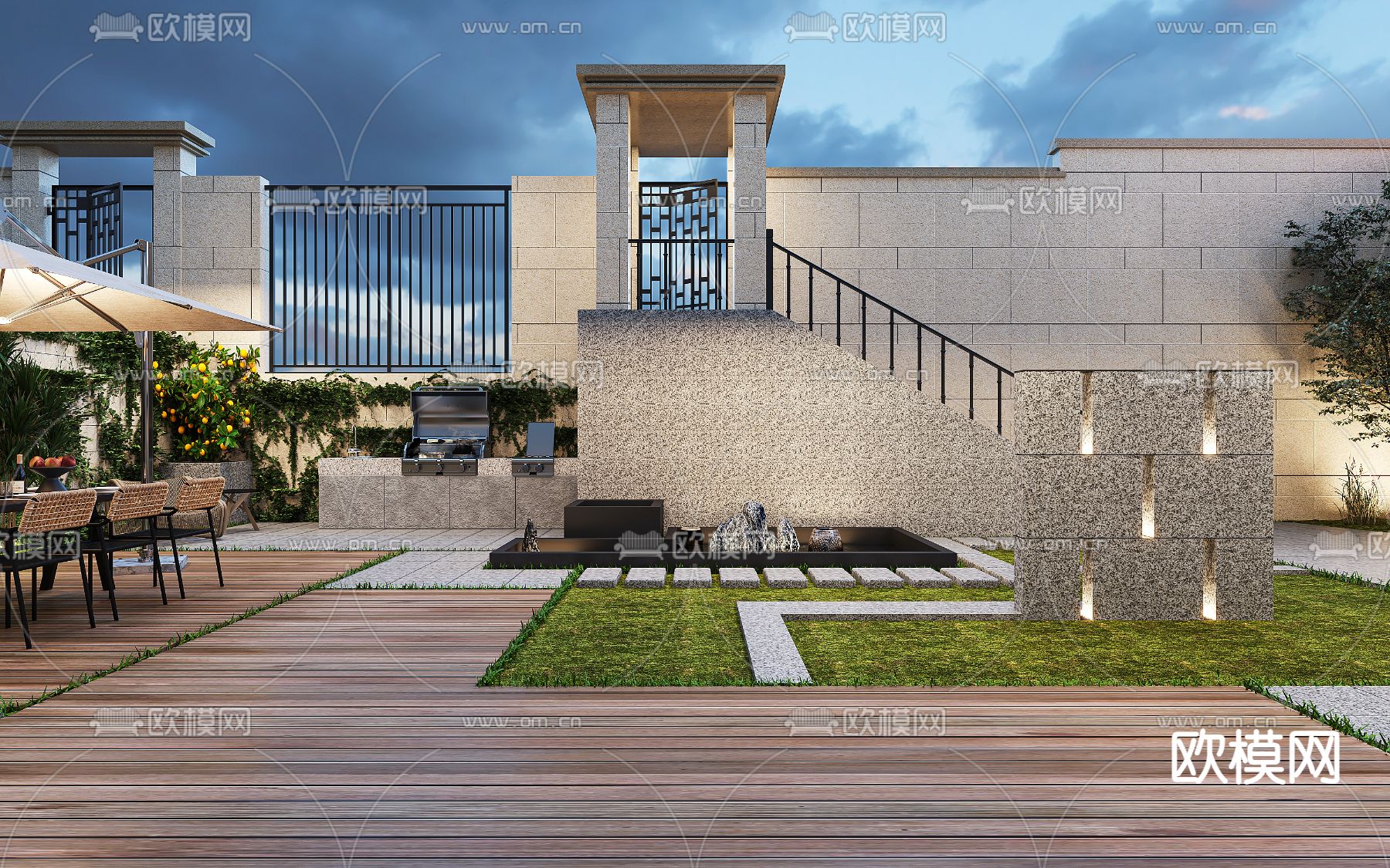 现代庭院花园 阳台3d模型下载（渲染图4）