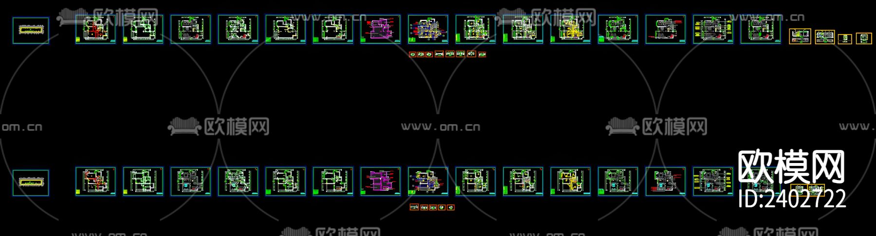 二层复式洋房设计cad施工图下载（渲染图1）