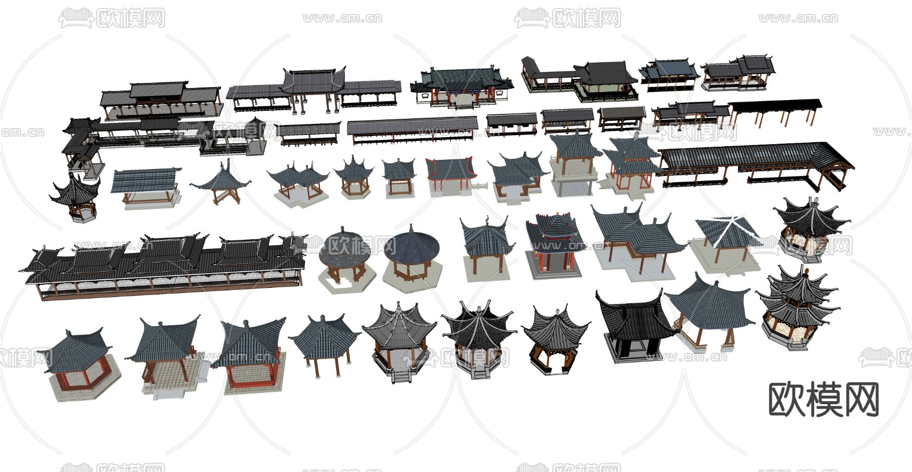 新中式凉亭 景观亭su模型