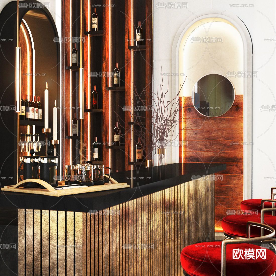 轻奢酒吧 吧台3d模型下载（渲染图4）