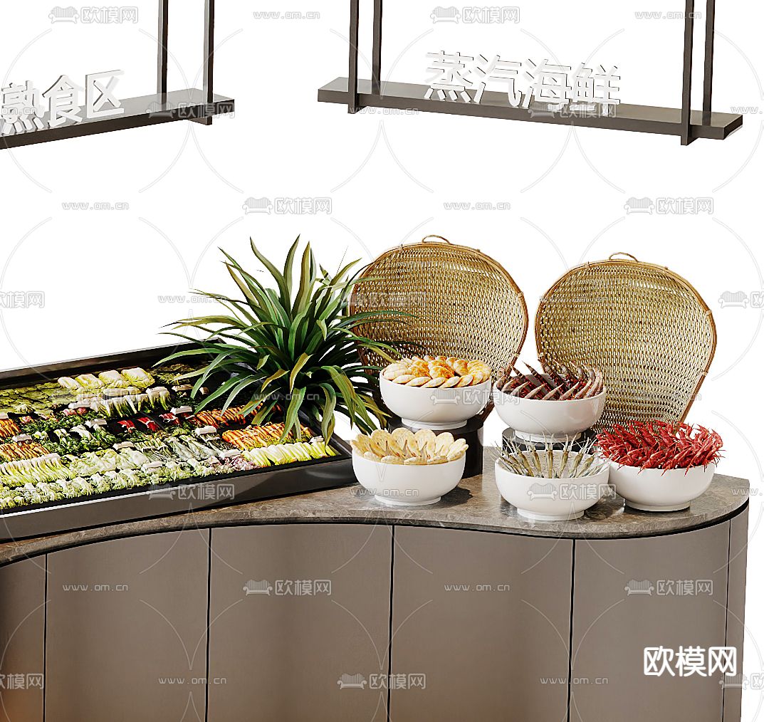 现代自助餐台3d模型