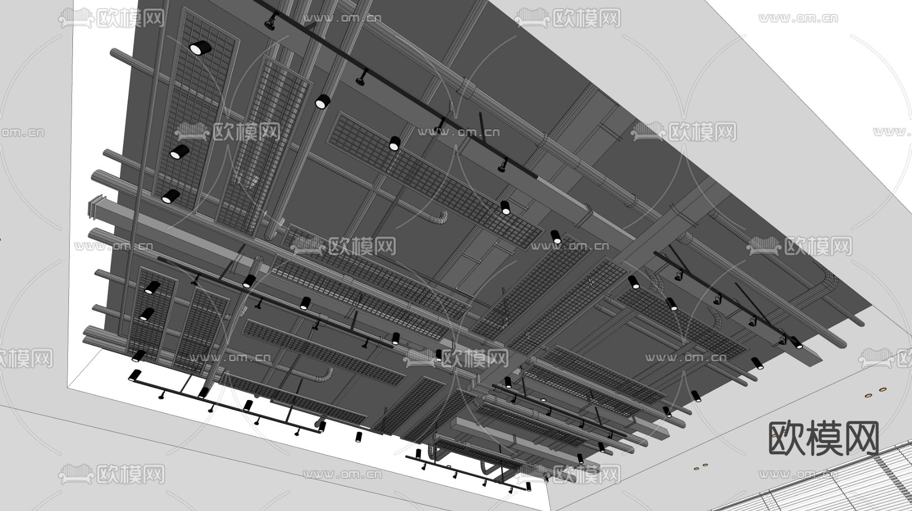 工业风管道吊顶su模型下载（渲染图3）