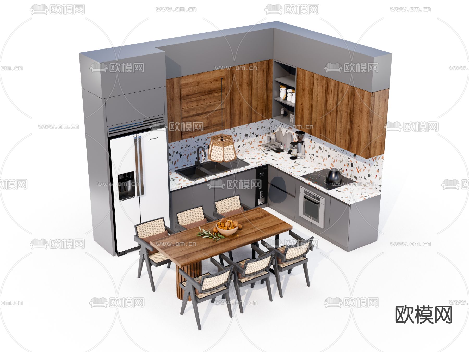 现代厨房橱柜su模型下载（渲染图2）