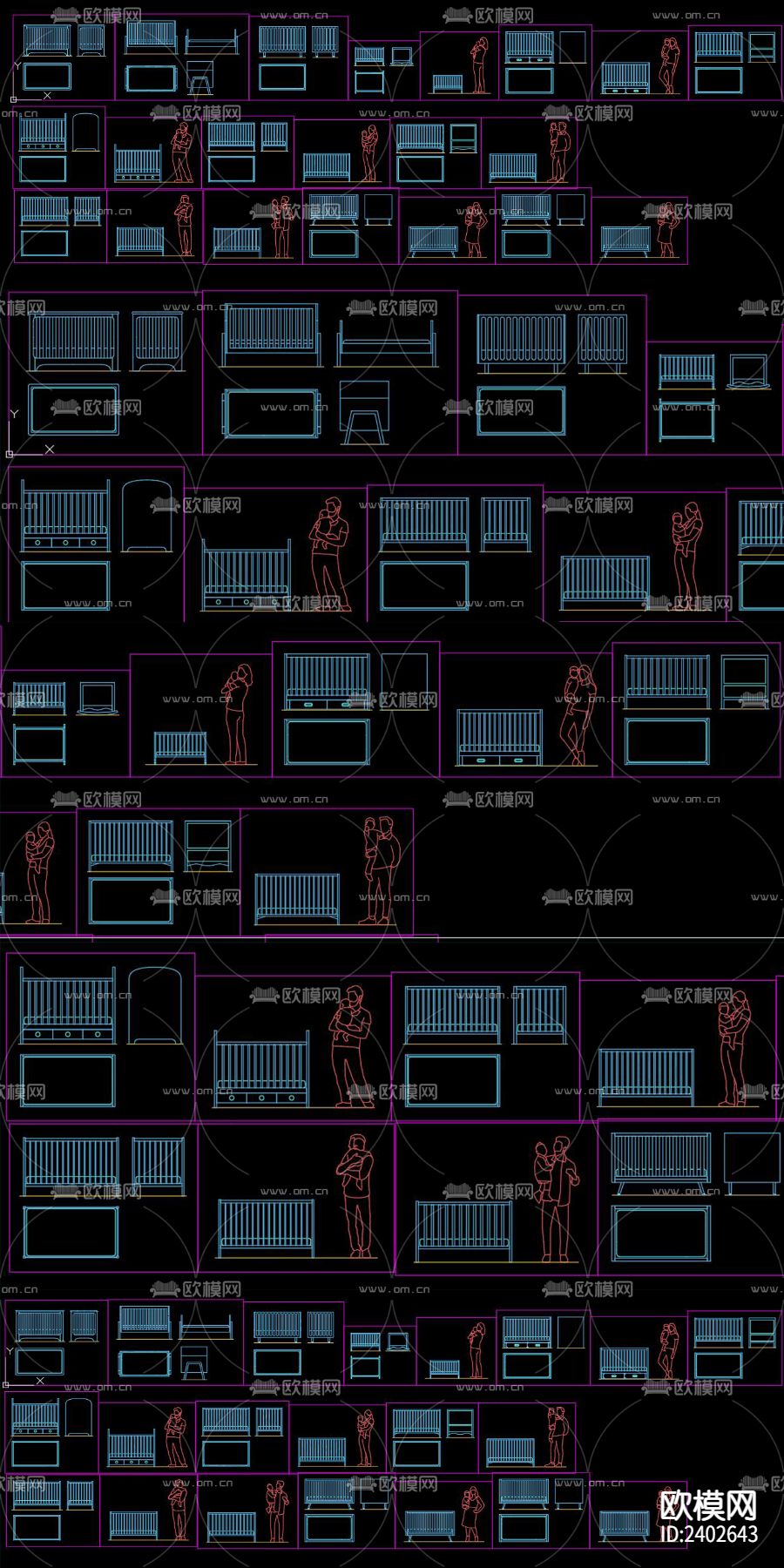 婴儿床设计cad施工图下载（渲染图3）