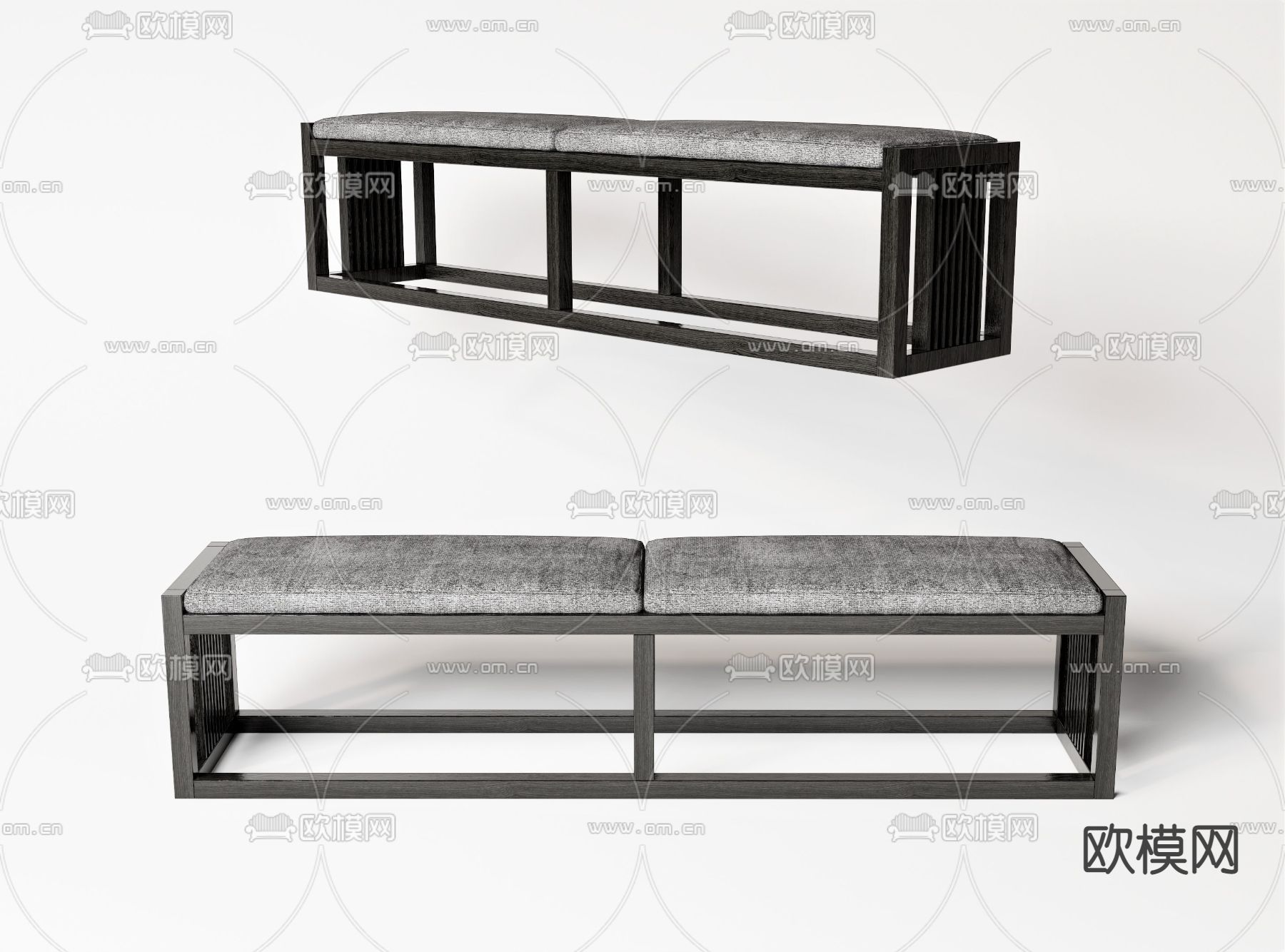 新中式床尾凳 长凳su模型下载（渲染图1）