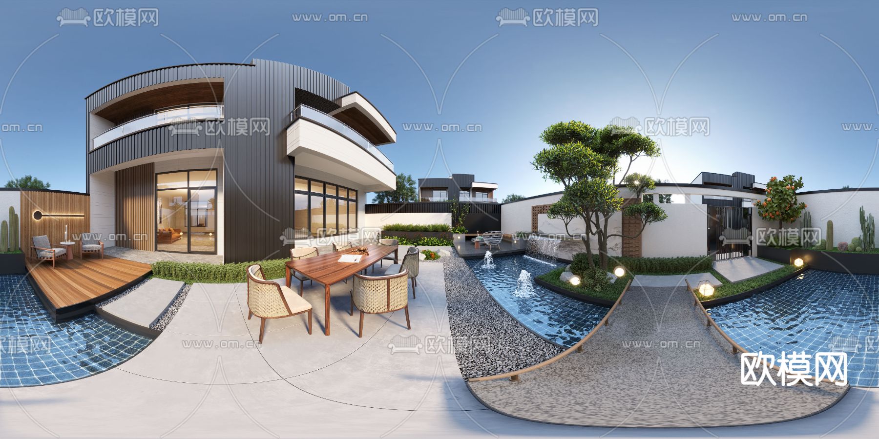现代庭院景观CR全景3d模型下载_ID12224020_3dmax免费模型-欧模网