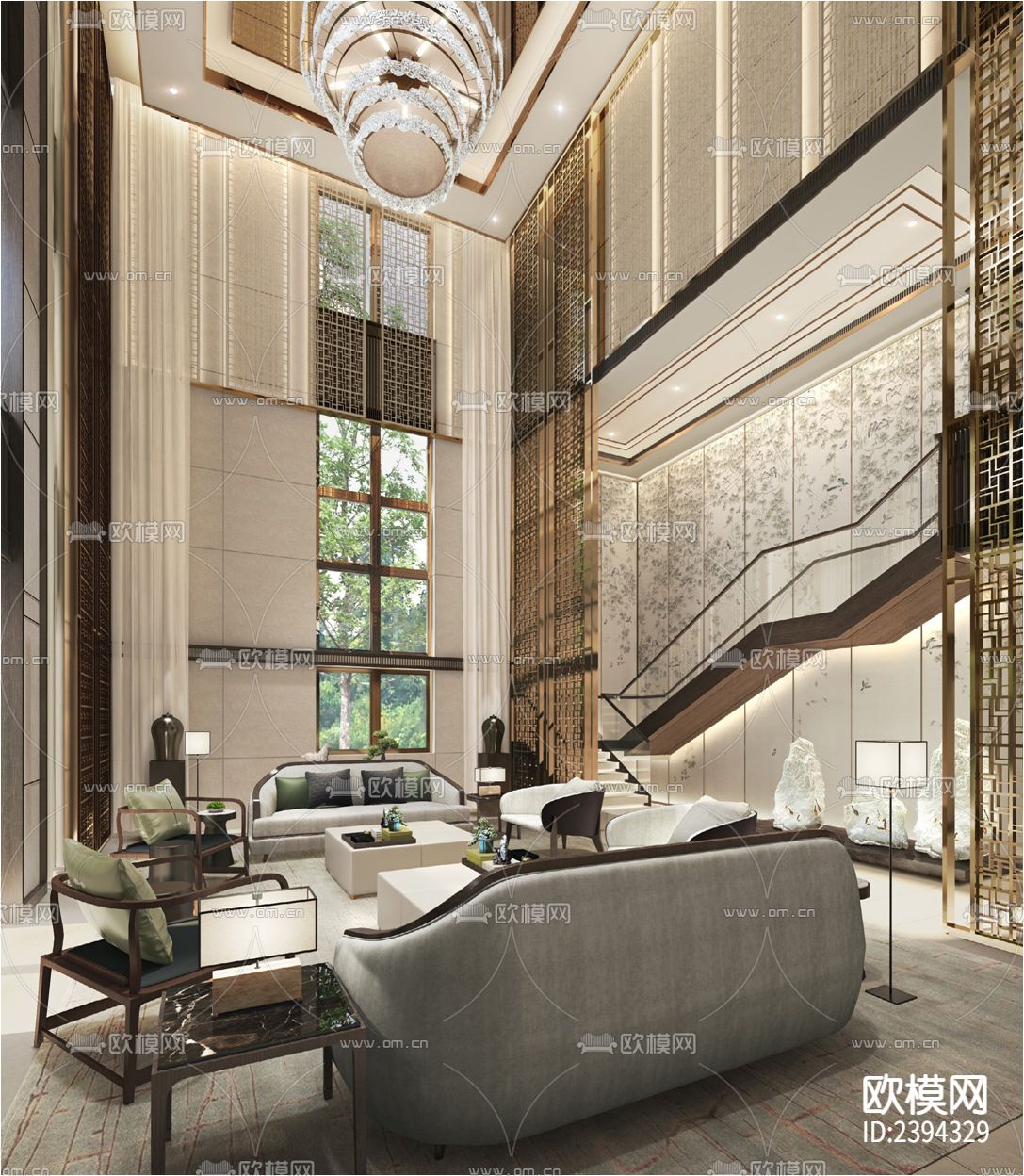 别墅样板间CAD施工图下载（渲染图2）