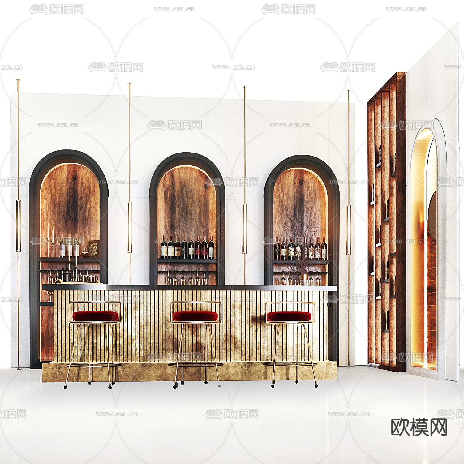 轻奢酒吧 吧台3d模型下载（渲染图1）