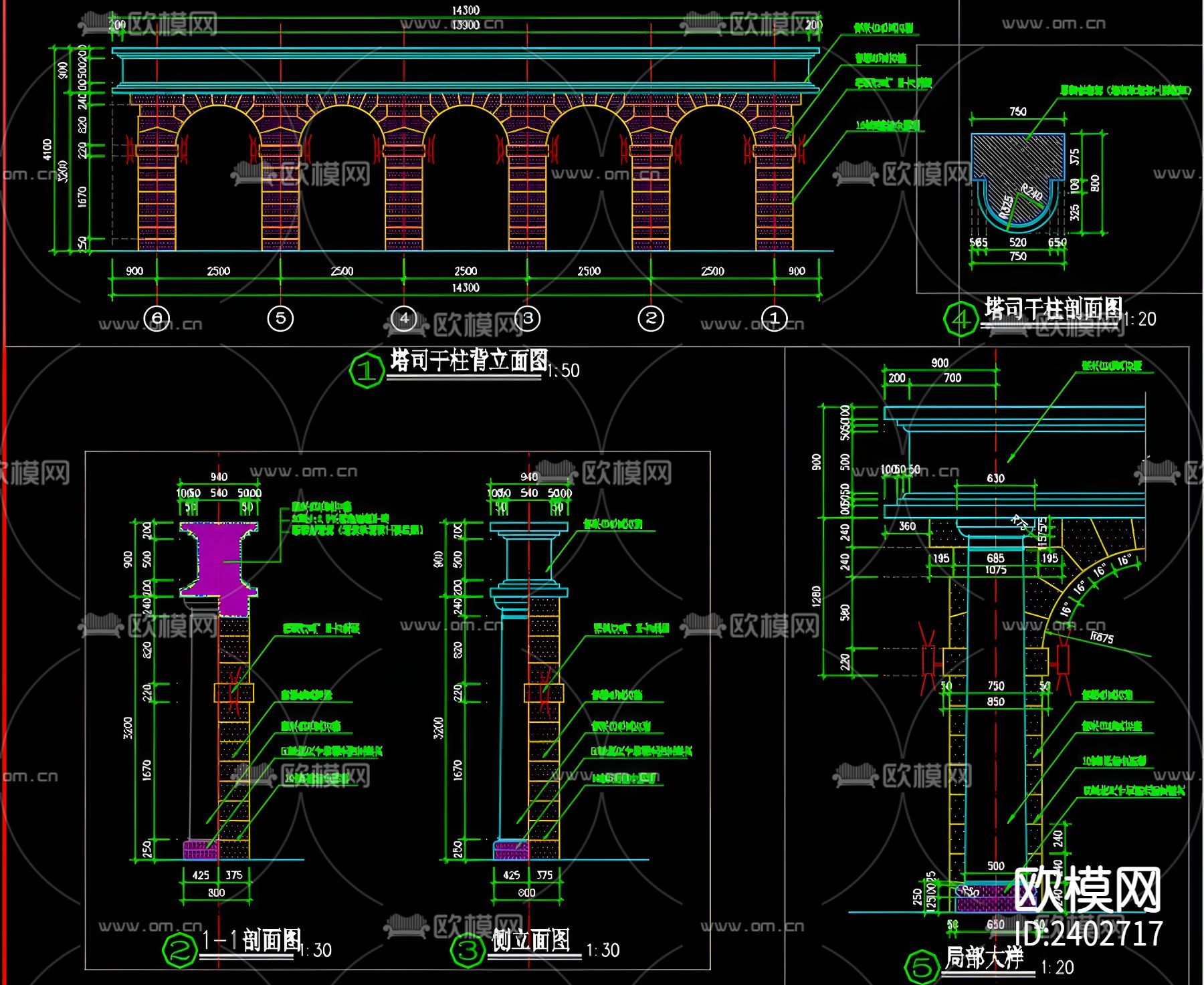 欧式亭廊设计cad施工图下载（渲染图8）